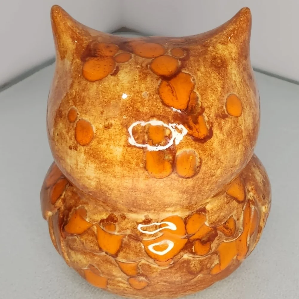 Ceramic owl drip glaze orange luminaria retro orange tealight‎ candle holder